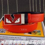 AAA Fake Fendi Reversible Black And Red Leather Belt With Monster Eye Buckle